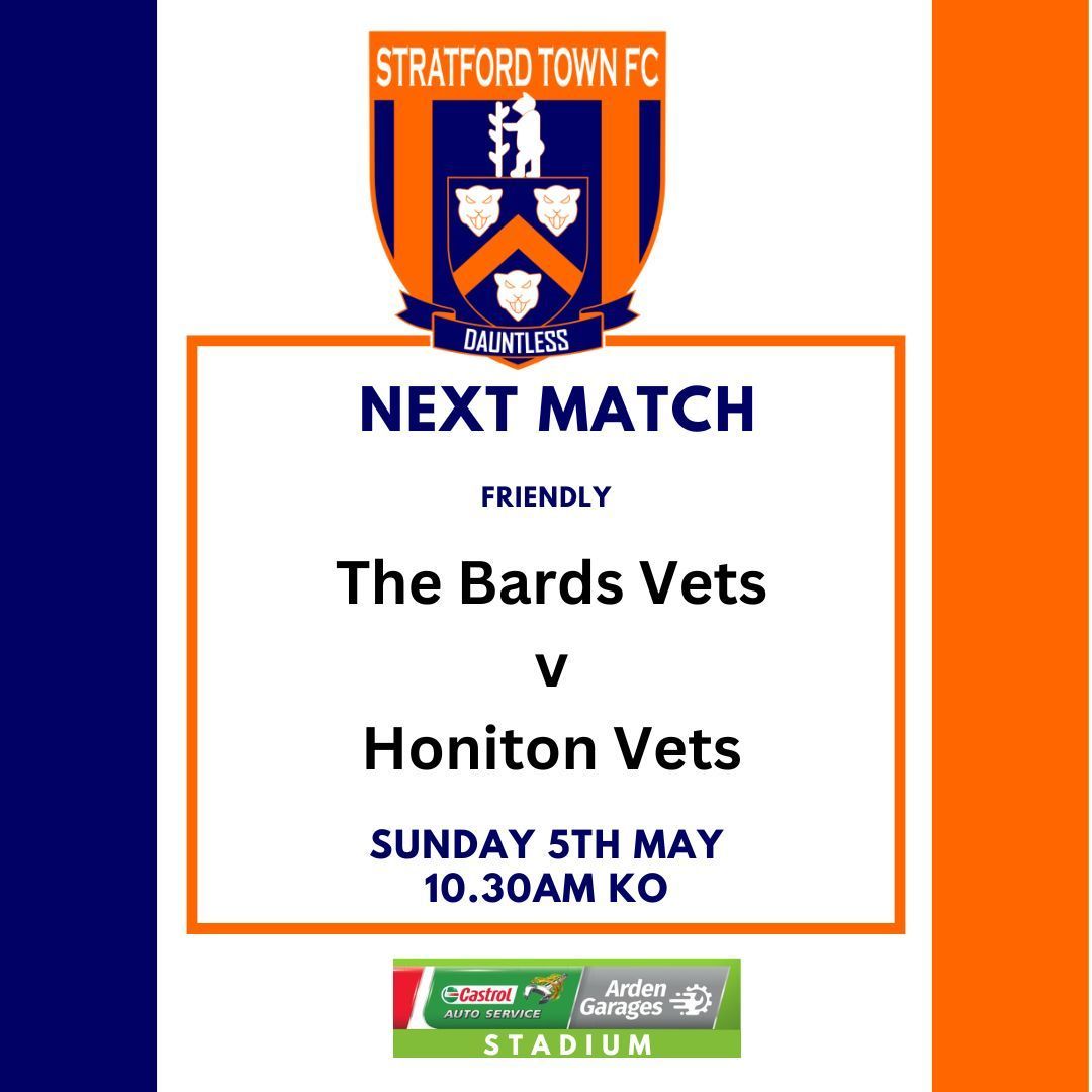 Stratford Town Vets take on Honiton Vets this morning. Apparently the Vets aren't as old as you'd think and they are now recruiting for next season. If you're over 35 and think you could add value to the Bards Vets, contact Matt Perfect stratfordtownvets@aol.com . #ComeOnYouBards