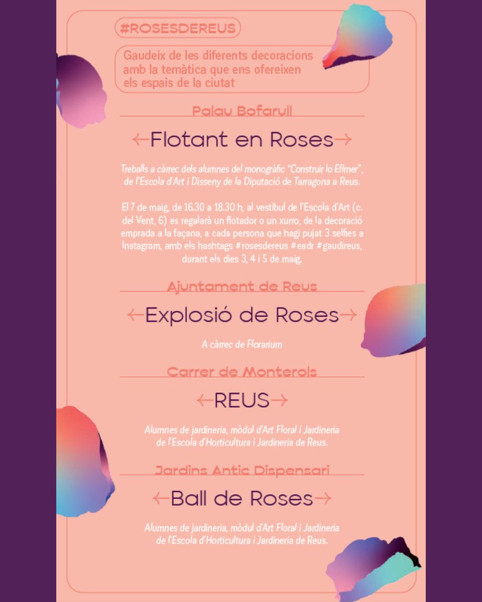 🌹Últim dia de #RosesdeReus! 🌹

👉🏻 Molta música, fideuada, espectacle itinerant i ROSES! 🥰

#GaudíReus #CiutatambCaràcter #CostaDaurada