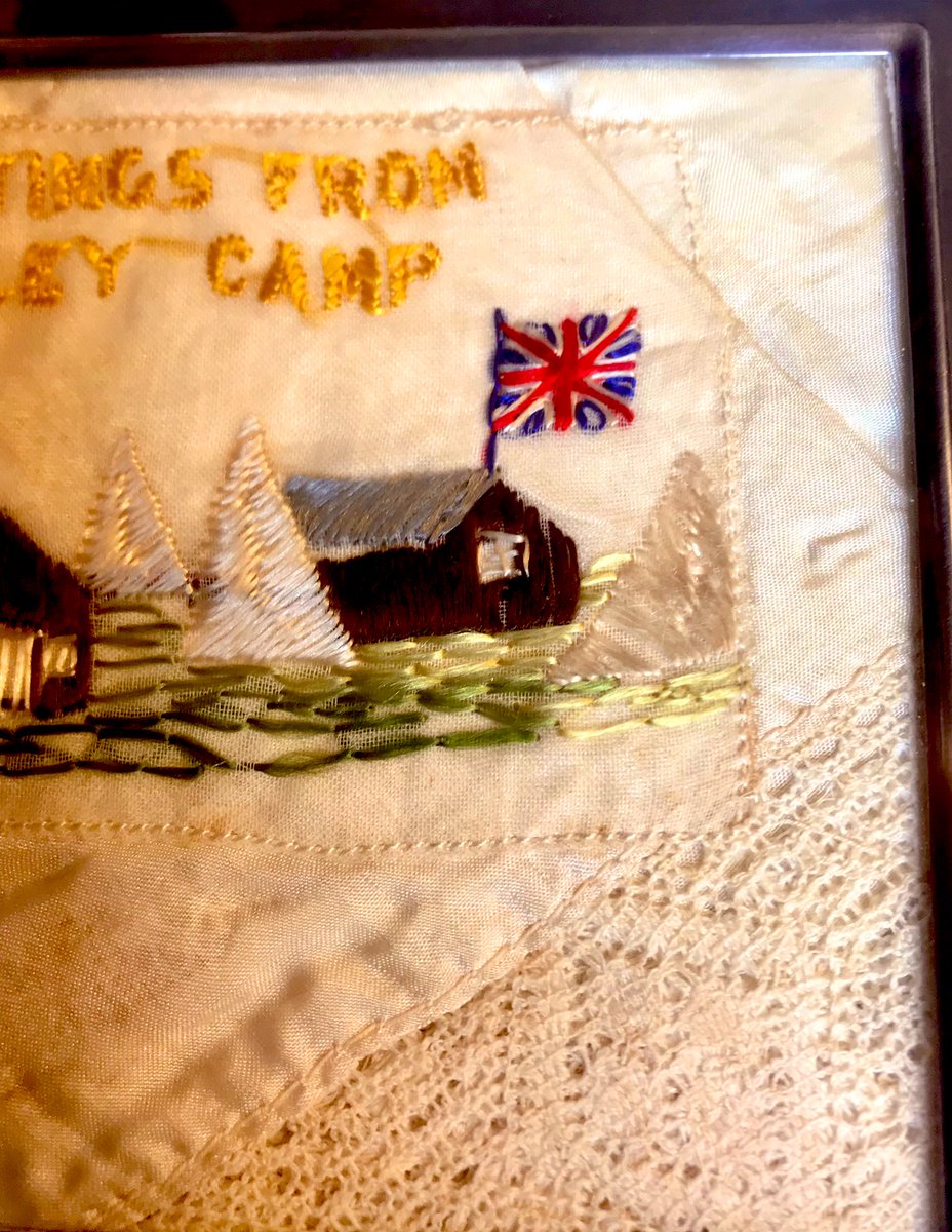 WW1: ‘Witley & Milford Military Camp’. Lovely framed souvenir hankerchief, from our collection. We have a large number of items relating to the former camp. This example - now very delicate - has retained its vibrant colours…