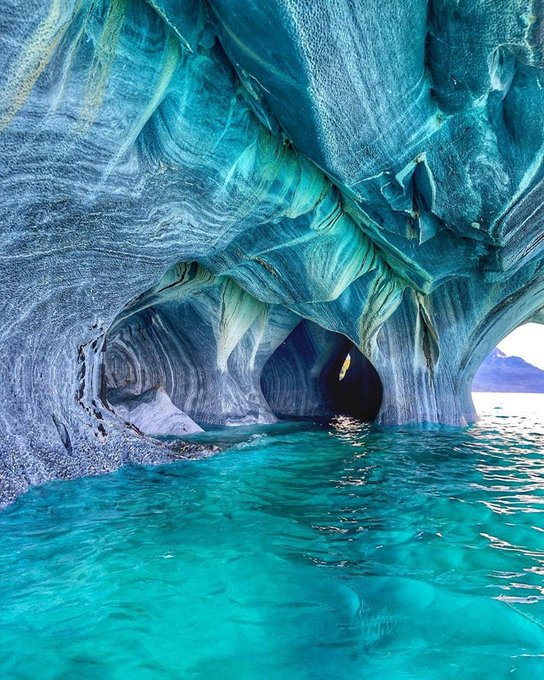 The Marble Caves is a geological formation of unusual beauty, formed in pure marble and bathed in the deep blue water of General Carrera Lake between Chile and Argentina.