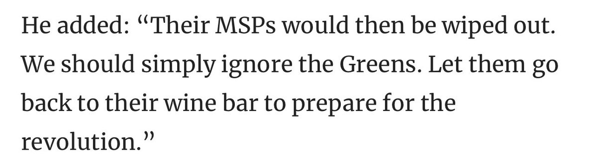 Fergus Ewing has the measure of the Greens. Their time in govt was a disaster & Scotland is worse off as a result of student politics in Holyrood. Can the adults return & chase the student cosplaying Che Guevara back to their wine bars?