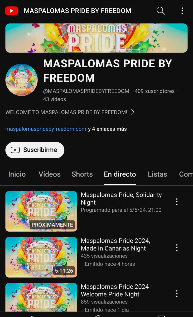 Maspalomas Pride 2024 LIVEs

m.youtube.com/@MASPALOMASPRI…

#GayPrideMaspalomas #AmorEsAmor #Orgullo2024 #GayPrideMaspalomas #AmorEsAmor #Maspalomas #GranCanaria #Turismo #Canarias #España #LatitudDeVida