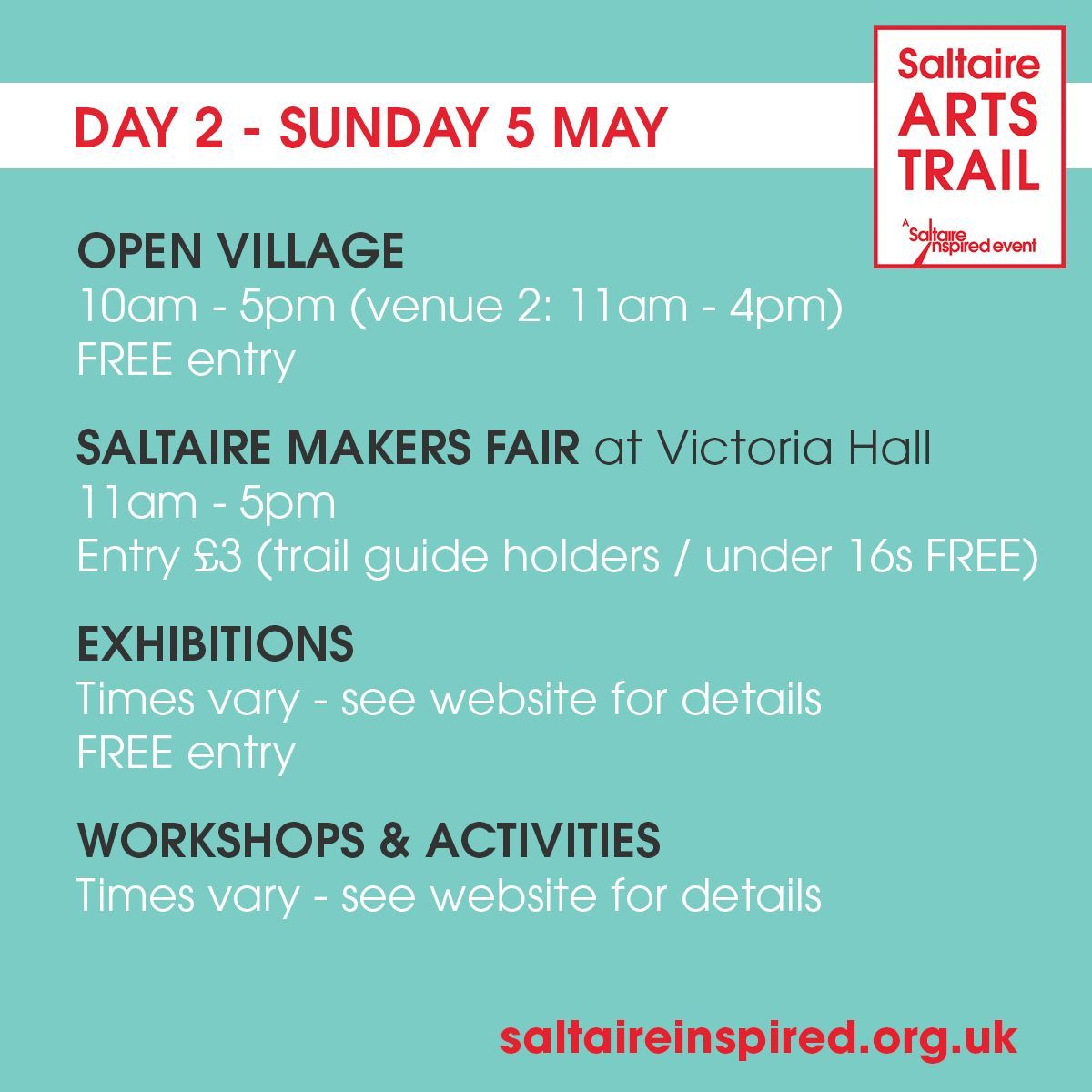 DAY 2 at Saltaire Arts Trail! Exhibition and activity venues and timings vary - for full details of all events visit saltaireinspired.org.uk/events/saltair… #bradford2025 #saltaire #saltaireartstrail #visitbradford