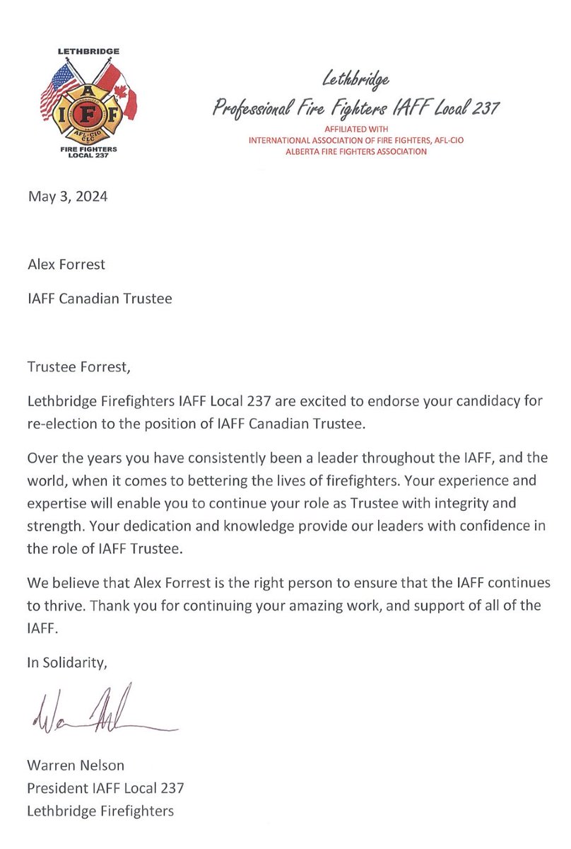 Run Forrest Run Thank you President Nelson and local 237, for your kind words and endorsement Lethbridge Firefighters IAFF Local 237