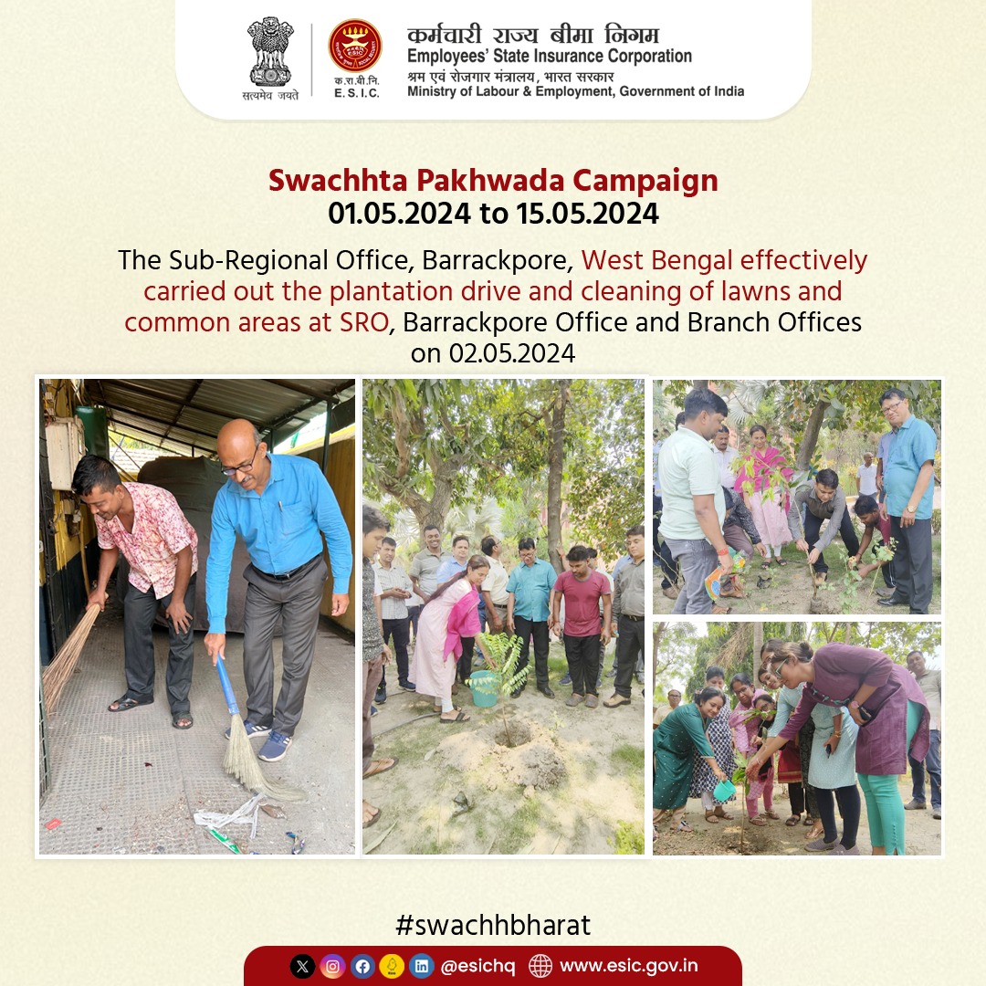 Inculcating consciousness towards cleanliness and the environment, a Swachhta Pakhwada Campaign has been organized from 01.05.2024 to 15.05.2024. 

#ESICHq #SwachhBharat #SwachhtaPakhwadaCampaign #SwachhtaPakhwada2024