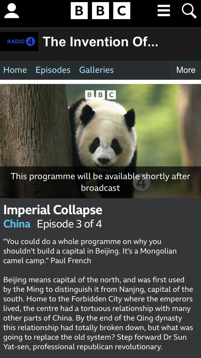 Heads up: tomorrow (Monday) - ep3 of @BBCRadio4 at 11am GMT & then @BBCSounds The Invention of China with @MishaGlenny on the end of the Qing & the Chinese Republic (& me on why BJ is an odd spot for a capital city)