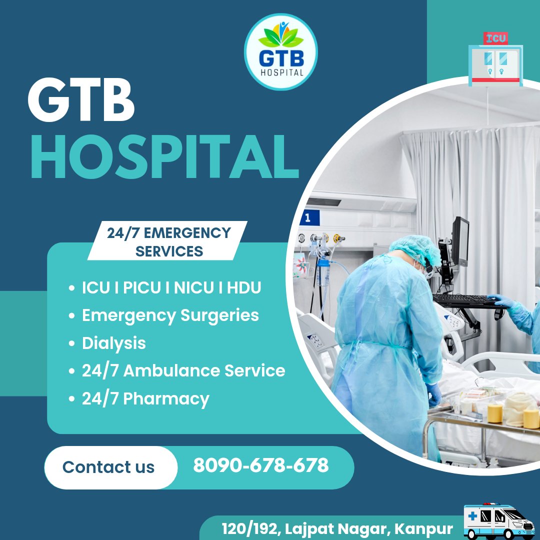 Emergency Services 24/7 🕖
.
.
Ready to serve you always 🚑
.
.
Book an appointment Now 📞 8090-678-678
.
.
📌 GTB HOSPITAL 
📞 8400098206, 8090678678
📍 120/192,Lajpat Nagar,Kanpur - 208005

#gtbhospital #kanpurhospital #hospital #doctorinkanpur #doctor #health #kanpurcity