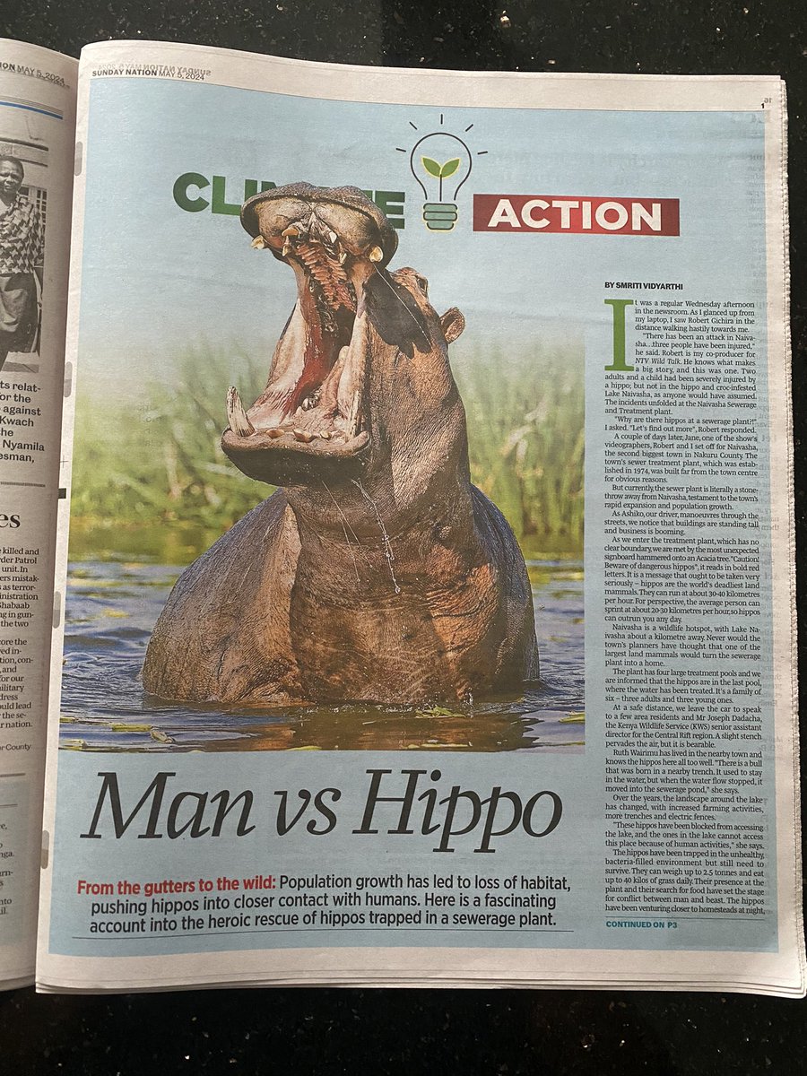 My first ever article in the paper! #SundayNation @NationAfrica So humbled to have the opportunity to write about wildlife & conservation! Watch Man vs Hippo on #NTVWildTalk tonight 8.25p @ntvkenya ntvkenya.co.ke/live It’s the SEASON 2 PREMIERE!