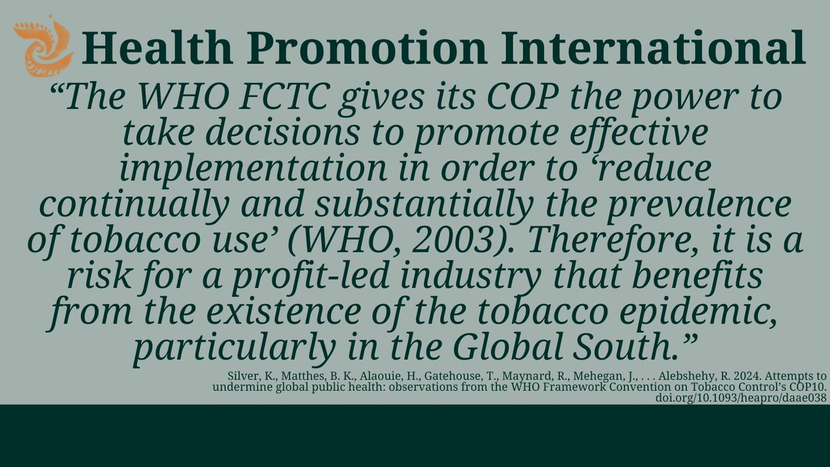 ⭐️NEW at Health Promotion International 'The Health Organization Framework Convention on Tobacco Control gives its Conference of Parties, the first global public health treaty, includes measures to reduce the demand and supply of tobacco' ➡️doi.org/10.1093/heapro… @silver_karin