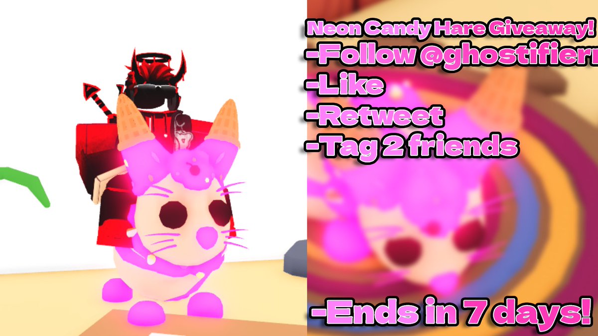 ⚠️New Giveaway ⚠️
Neon Candy Hare!

To enter:
-Follow @ghostifierr
-Like
-Retweet
-Tag 2 friends

Ends in 7 days!

#adoptme #roblox #adoptmegw #gw #giveaway #giveaways #adoptmecandyhare