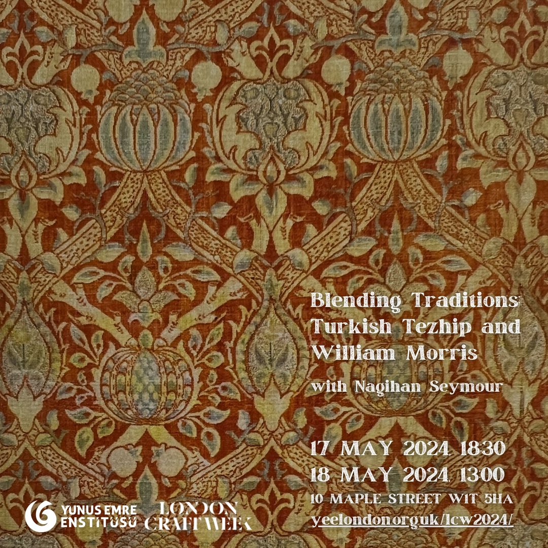 Explore the fusion of Turkish #Tezhip& #WilliamMorris at the “Blending Traditions: Turkish Tezhip&William Morris” workshop with @nagihanseymour. Discover the intricate beauty of Tezhip&its harmony with Morris' art🖼️

📅17&18 May
📍10 Maple Street W1T 5HA
🔗yeelondon.org.uk/courses/blendi…