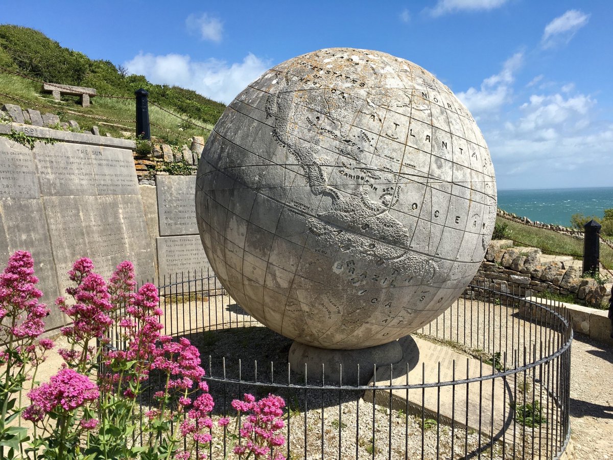 The Great Globe at Swanage #Dorset is one of the largest stone spheres in the world and stands at Durlston Castle. It is made of Portland stone and weighs c. 40 tonnes. The globe was constructed in Greenwich in 1887 and brought to Swanage by sea. #StandingStoneSunday