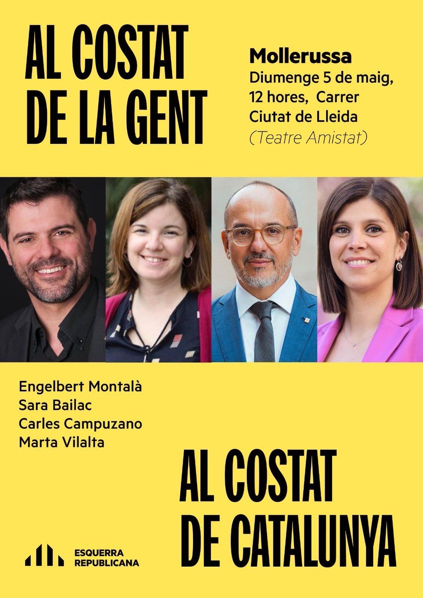 Avui diumenge al migidia a Mollerussa!
Ens trobem al costat del Teatre Amistat amb el conseller @carlescampuzano, la senadora @sarabailac i el diputat @engelbert1714 
#AlCostatDeLaGent