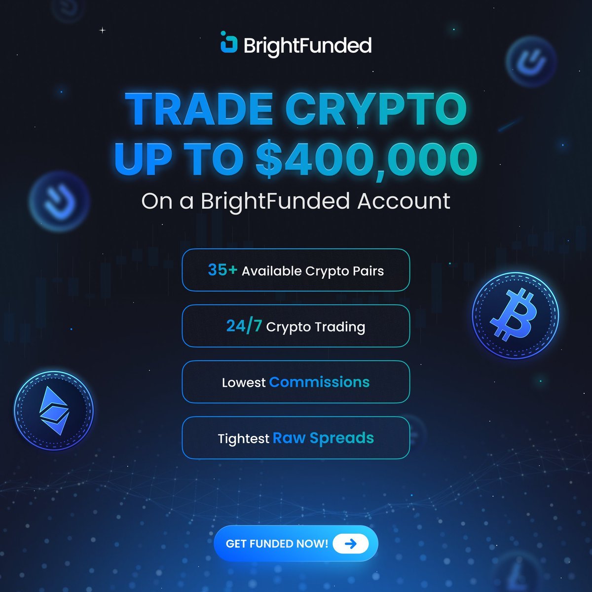 If you spot some great Crypto setups today, remember BrightFunded is your go-to place for all your Crypto Prop Trading needs! 💎 ✅ 35+ Available Crypto Pairs ✅ 24/7 Trading ✅ Lowest Commissions & Spreads