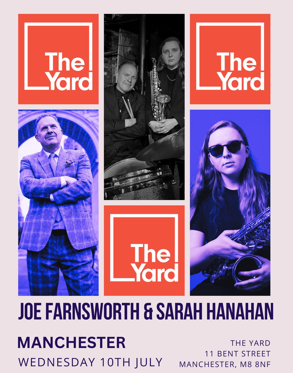 New York Jazz Giants in 🇬🇧 LIVE @theyard_mcr July 10th MANCHESTER A reminder that tickets for Joe Farnsworth & Sarah Hanahan are on sale from @WeGotTickets 🔗 wegottickets.com/event/617980 #TIMETOSWING