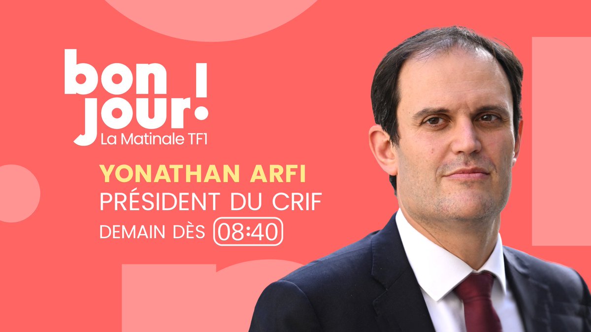 🔴 𝐃𝐞𝐦𝐚𝐢𝐧 dans #BonjourLaMatinaleTF1 🗣 Yonathan Arfi (@Yonathan_Arfi), président du Crif(@Le_CRIF ) sera l'invité de 𝐁𝐫𝐮𝐜𝐞 𝐓𝐨𝐮𝐬𝐬𝐚𝐢𝐧𝐭(@Bruce_Toussaint) ⏰ Dès 8H40 en direct sur @TF1 📲 Et sur @tf1plus & @TF1Info