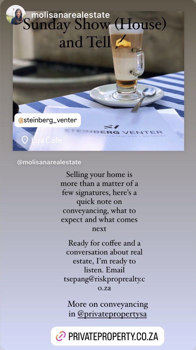 Sunday Show (House) and Tell ✍️

Selling your home is more than a matter of a few signatures, here’s a quick note on conveyancing, what to expect and what comes next

📍 Lua Cafe, Meyersdal