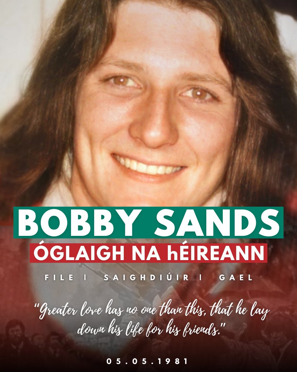 Today we remember Bobby Sands MP of the Irish Republican Army. He died after 66 days on hunger strike. “Greater love has no one than this, that he lay down his life for his friends.”