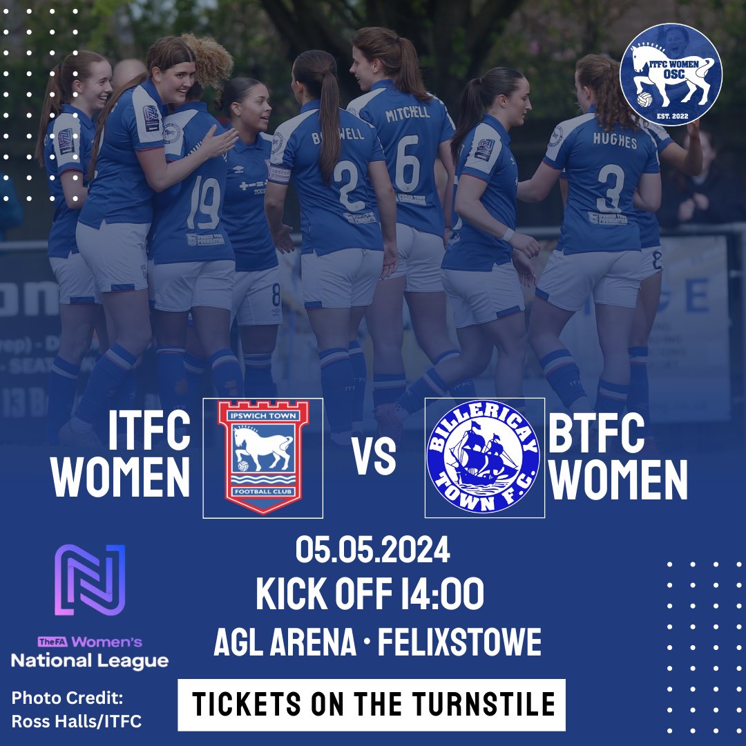 💪 It's match day and it's our season finale! Come and join us at the AGL to continue the feel-good after yesterday!! ⚽️ @ITFCWomen v @BTFCWomen 🏆@FAWNL Southern Premier Division 🏟️ AGL Arena, Felixstowe ⏰ 2pm KO 🎟️ Buy on the turnstile