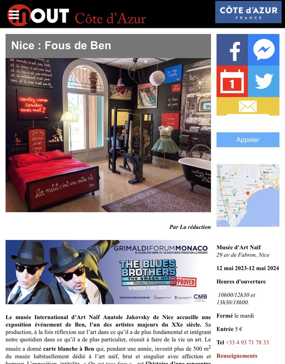 Dernier jour pour voir l’expo #Ben au musée d’art naïf #Nice #CotedAzurFrance inout-cotedazur.com/2024/04/24/nic…