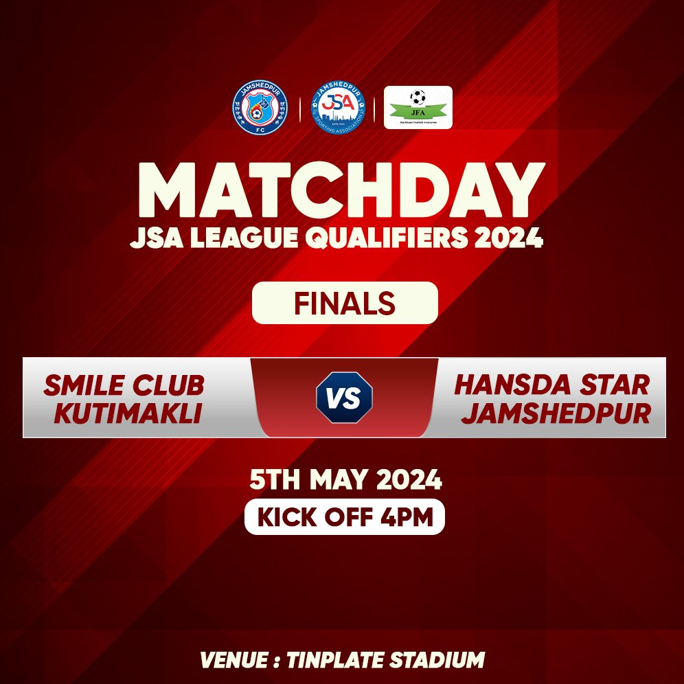 Who will emerge victorious?🦾

It's the ultimate showdown between Hansda Star Jamshedpur and Smile Club Kutimakli in the JSA Qualifiers final.⚔️🔥

#ApnaJSALeague
#jsaleague2024
#jsaleague #JamKeKhelo