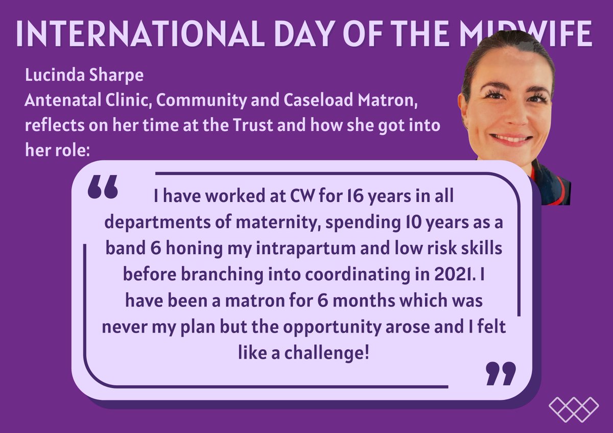 Today is #IDM2024 and we are showcasing some of our incredible midwives that work across the Trust. Here, Lucinda Sharpe, Antenatal Clinic, Community and Caseload Matron, reflects on her 16 year-long career and why she got into midwifery. 💜