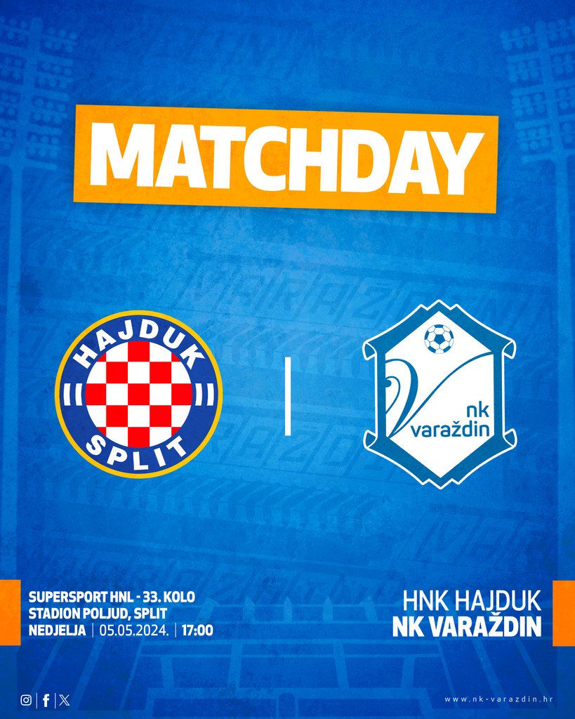 Danas u 17:00 očekuje nas utakmica 33. kola SuperSport HNL-a protiv HNK Hajduka. Sretno dečki! #nkvarazdin #ovojenasgrad