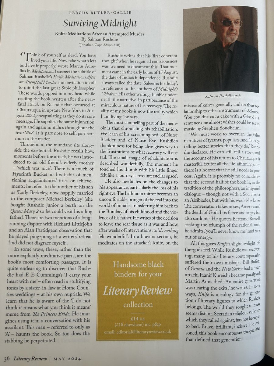 An honour to review Salman Rushdie’s latest for @Lit_Review; Marcus Aurelius via Hyacinth Bucket and Götterdämmerung.