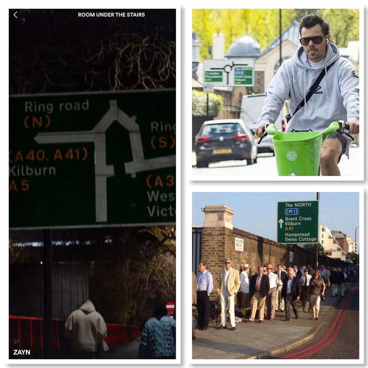 How often do you think Harry has a signpost in a picture of where he is in London.. interestingly, the left in Zayn’s video and the right in Harry’s photo are both heading to Kilburn. Took a while, I could read Brent Cross but wasn’t quite convinced it was Kilburn.. I mean👀
