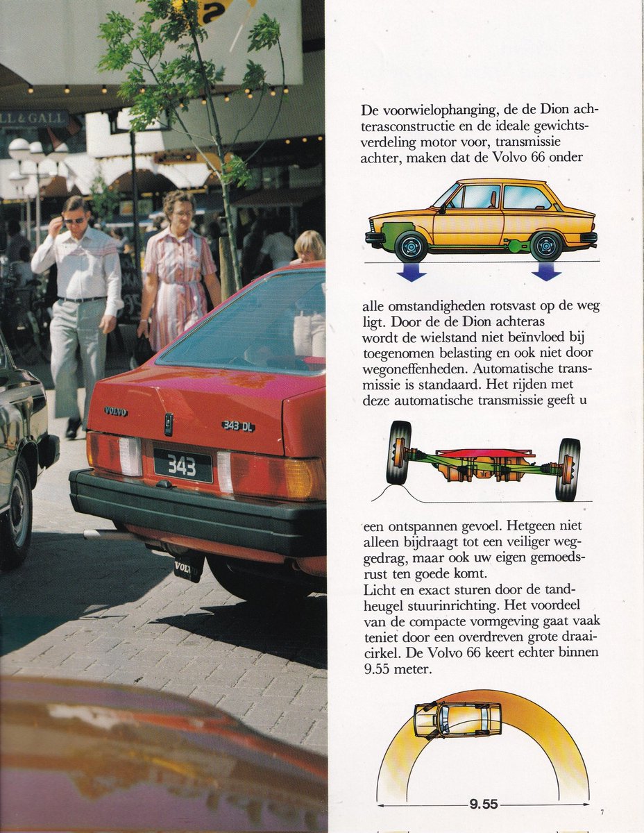 After Volvo took control of DAF cars in 1975, the Dutch firm's 66 was soon rebadged as a Volvo, with the saloon version featuring in this 1979 brochure. The agility of the 66 GL is shown here, with a cameo appearance from the 343, developed originally by DAF. #carbrochure #Volvo