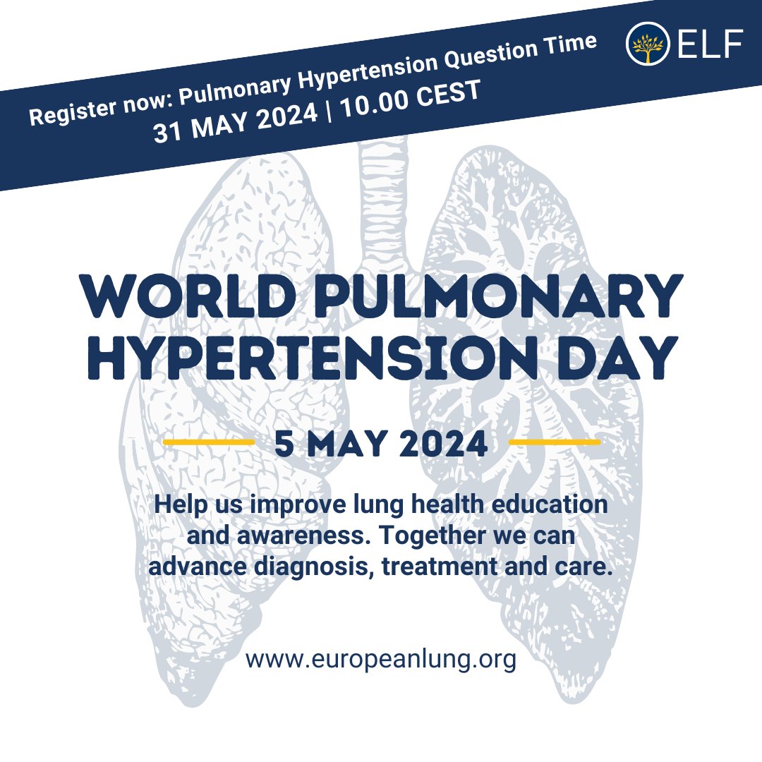 It is #WorldPulmonaryHypertensionDay! The ELF info hub has resources for patients and those interested in learning more about PH: europeanlung.org/en/information… 'Pulmonary Hypertension Question Time' event registration: europeanlung.org/en/get-involve… #PHQuestionTime #WorldPHDay @eurorespsoc