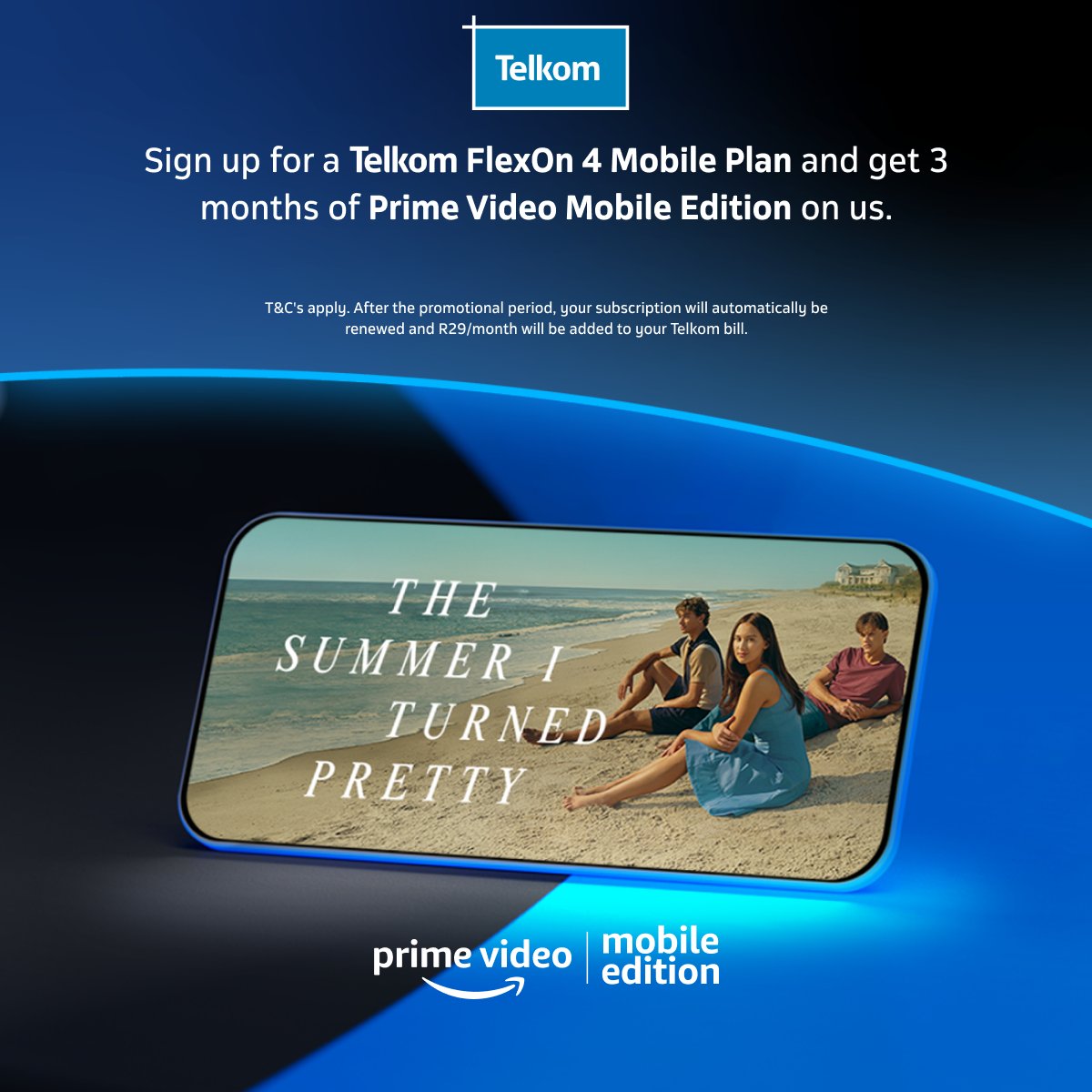 Fall in love with 'The Summer I Turned Pretty' on the Prime Video App. Sign up for Telkom FlexOn 4 and enjoy 3 months of Prime Video Mobile Edition on us! #TelkomxPrimeVideo ​ Get it now: bit.ly/3Uigbty