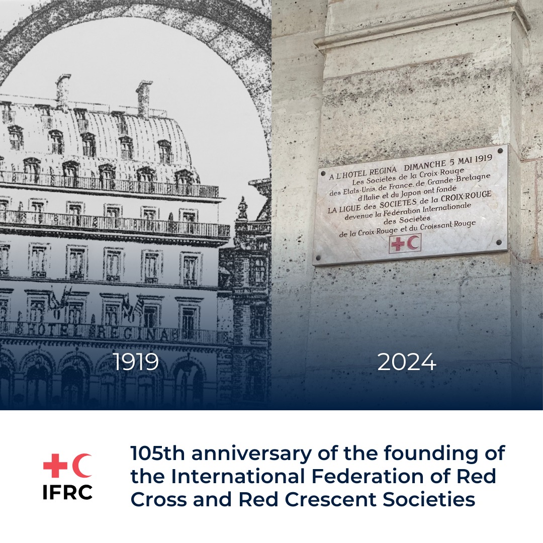 So proud to remember the birthday of the IFRC today! On 5 May 1919, at the Regina Hotel in Paris, representatives of 5 founder Red Cross societies 🇯🇵🇬🇧🇺🇸🇫🇷🇮🇹 created the League of Red Cross Societies now the @IFRC. The IFRC has strived for hope and humanity for more than 100…