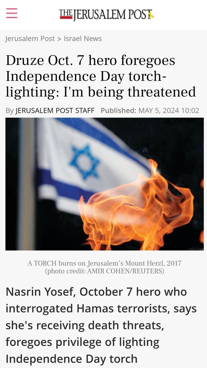 Nasreen Yosef, Israeli druze woman, was chosen to light an Independence day torch, one of the highest honors in Israel.

On October 7 she pretended to aid Hamas terrorists near her home in Southern Israel, and extracted valuable information from them about where rest of the…