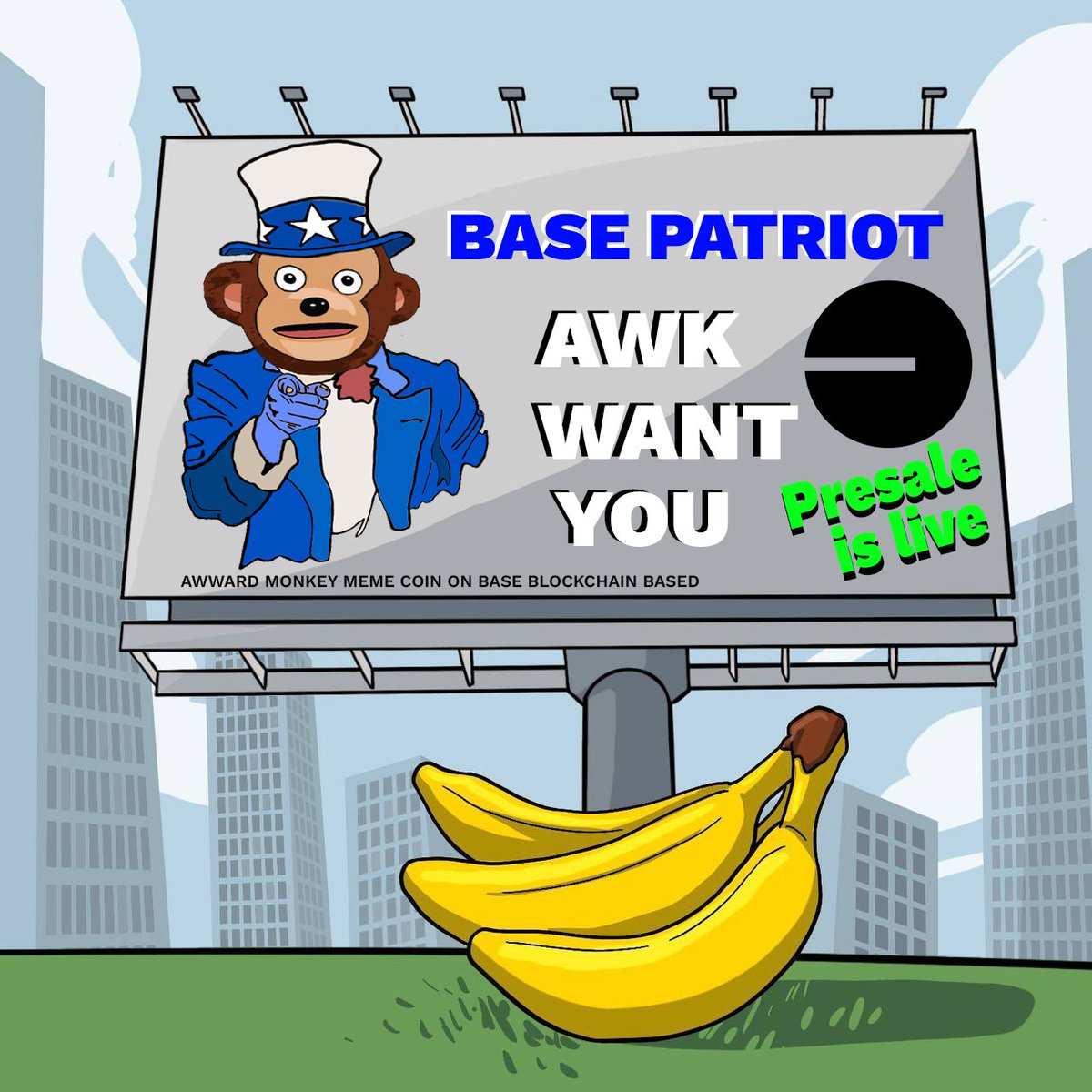 ☝️ ARE YOU A PATRIOT ☝️ ARE YOU BASED 👉 WE WANT YOU 🙈 JOIN US TODAY AWKWARDMONKEY BASED MEME COIN IS AWAITING FOR YOU PARTICIPATE PRESALE 🍌 send 0.005 ETH on ETH or BASE to 0x05f6ae0cba9fcc63bb8c7c7c7d7f0bd2eaa54778