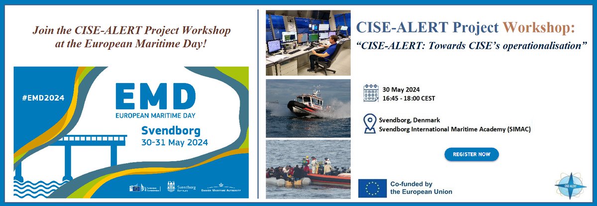As part of this year’s edition of the 𝐄𝐮𝐫𝐨𝐩𝐞𝐚𝐧 𝐌𝐚𝐫𝐢𝐭𝐢𝐦𝐞 𝐃𝐚𝐲, @CISE_ALERT is organizing a thematic Workshop on maritime security, surveillance and defence, titled “CISE-ALERT: towards CISE’s operationalisation”. + info maritime-day.ec.europa.eu/index_en?fbcli… #EMD2024