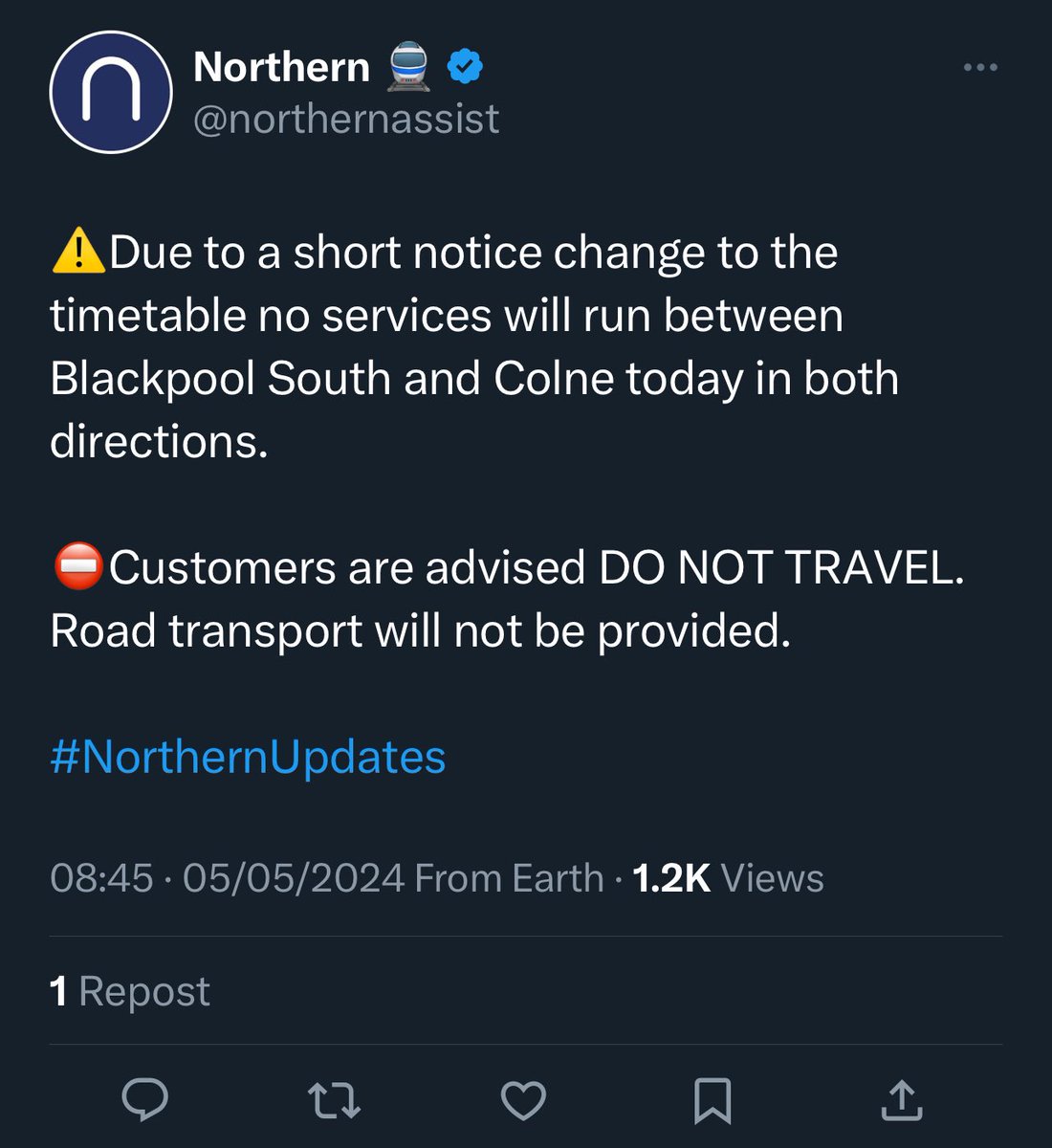 “Let’s nationalise the railways! It will be great!” 🤳 Not even Arriva Rail North would have the cheek to do this.