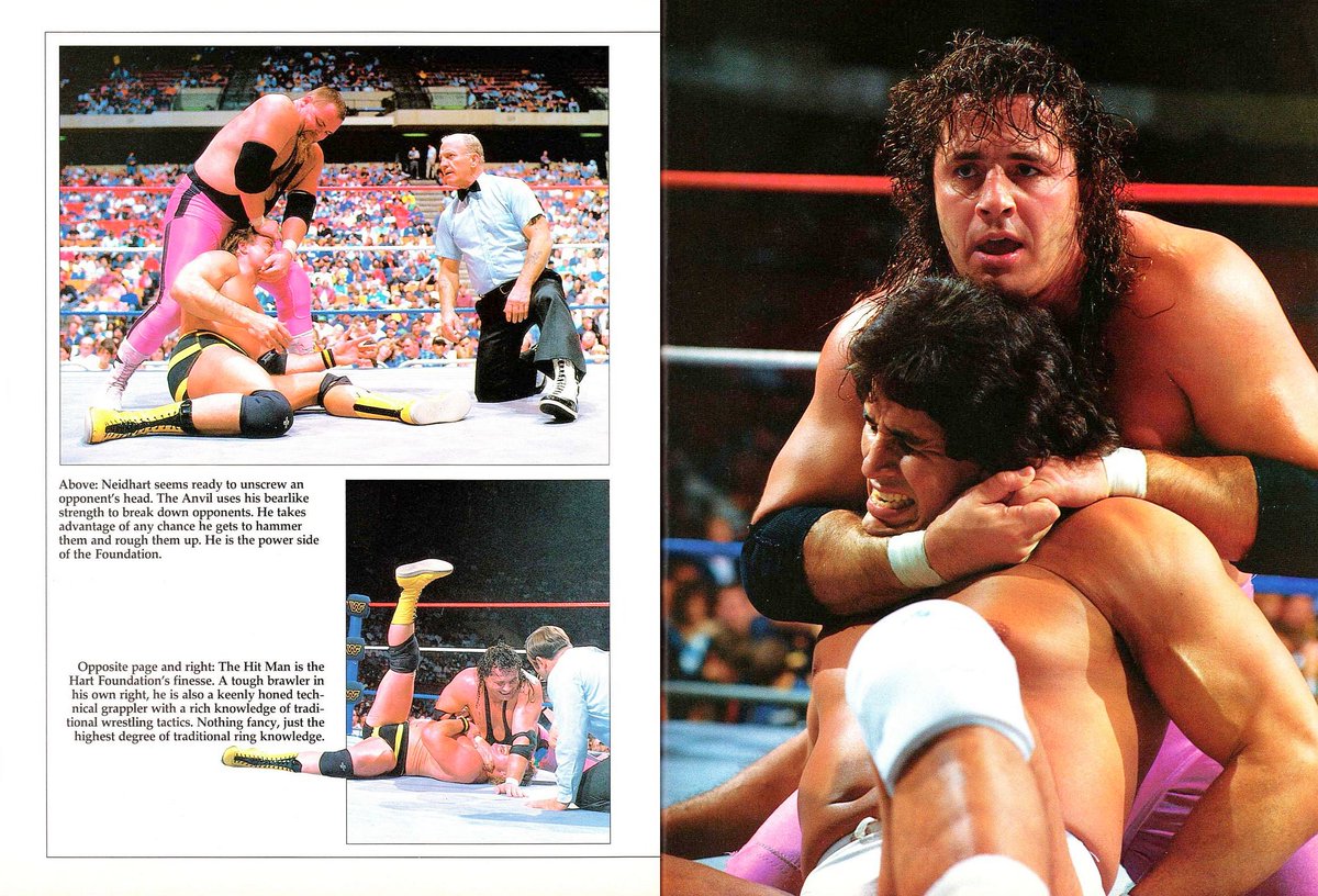 Profile of The Hart Foundation from WWF Superstars III magazine published in 1988. 💗 #WWF #WWE #Wrestling #JimNeidhart #BretHart #HartFoundation