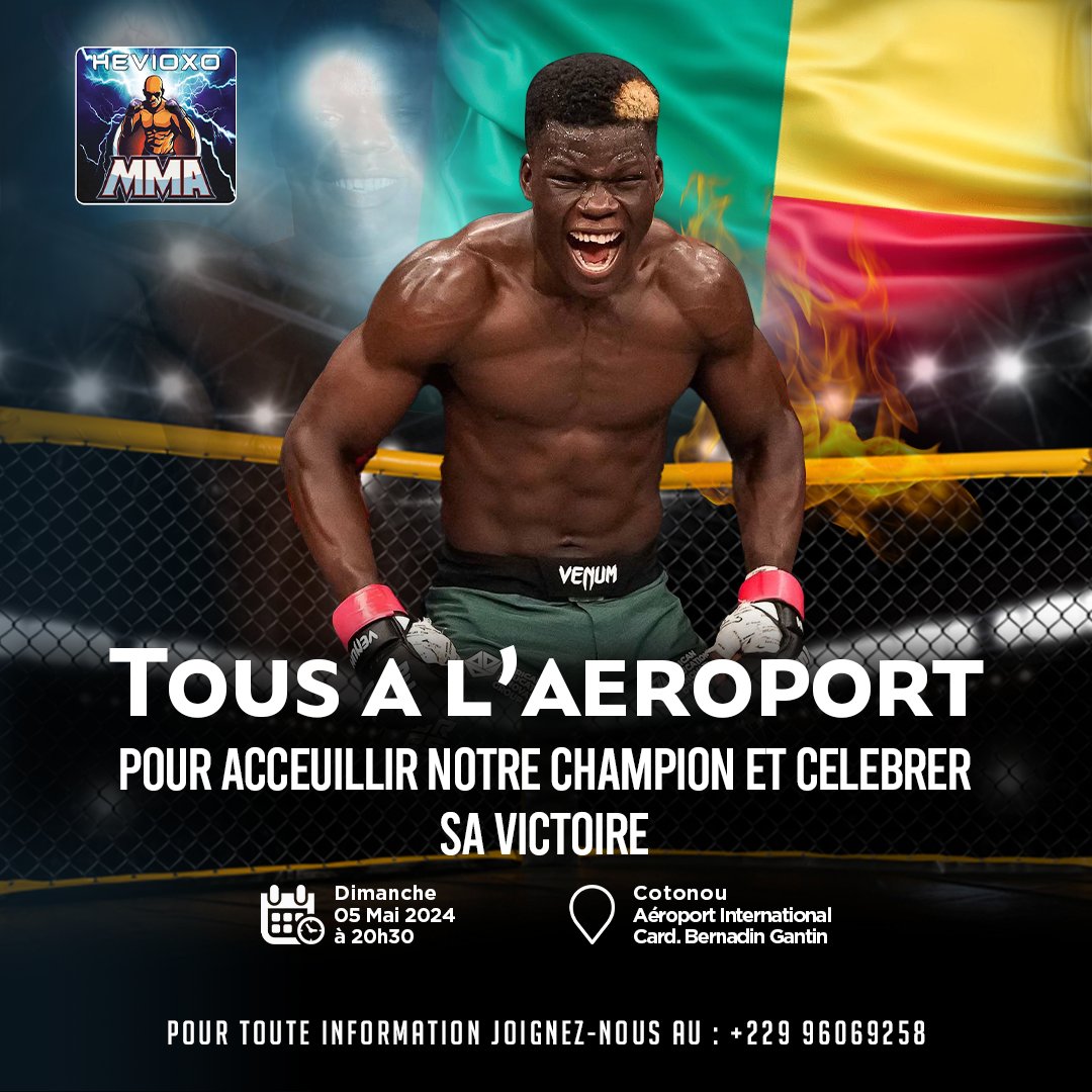 🥊Jean DOS SANTOS le KID devenu KING revient ✈️ ce soir à COTONOU 🇧🇯 à 20h30

#X229, on vous invite à l'aéroport de Cotonou pour accueillir notre CHAMPION 🔥

RT apprécié 😎

#HevioxoMMA #ARES21 #wasexo