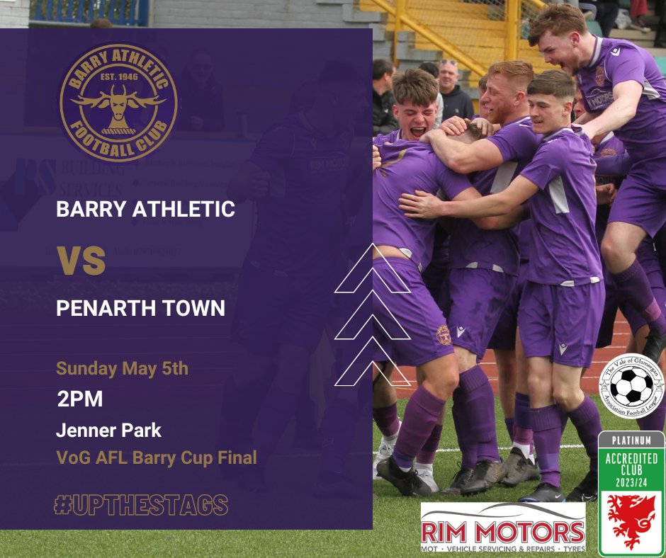📢 Its cup final day!

Head down to Jenner Park to see if the Stags can repeat last weekend's success and secure a historic cup double. Tickets are £2 adults & £1 for children, we hope to see you all there!

🆚 Penarth Town
📍 Jenner Park
⏰ 14:00

#BAFC #UpTheStags #LanYStags 🦌
