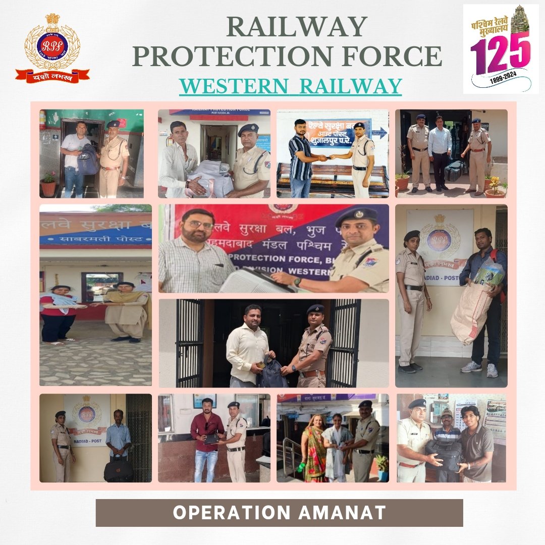 Under Operation Amanat, alert RPF cops returned twelve pieces of misplaced passenger luggage left behind, valued at Rs 34,190 in separate incidents of over WR stations. After verification handed them over to their rightful owners. @RPF_INDIA @WesternRly