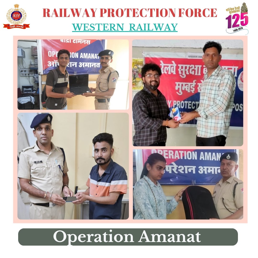 #Operation Amanat On May 4, 2024, alert RPF cops returned four pieces of misplaced passenger luggage left behind, valued at Rs 2,28,000 in separate incidents at Mumbai Central, Malad and Bandra Terminus stations. After verification handed them over to their rightful owners.