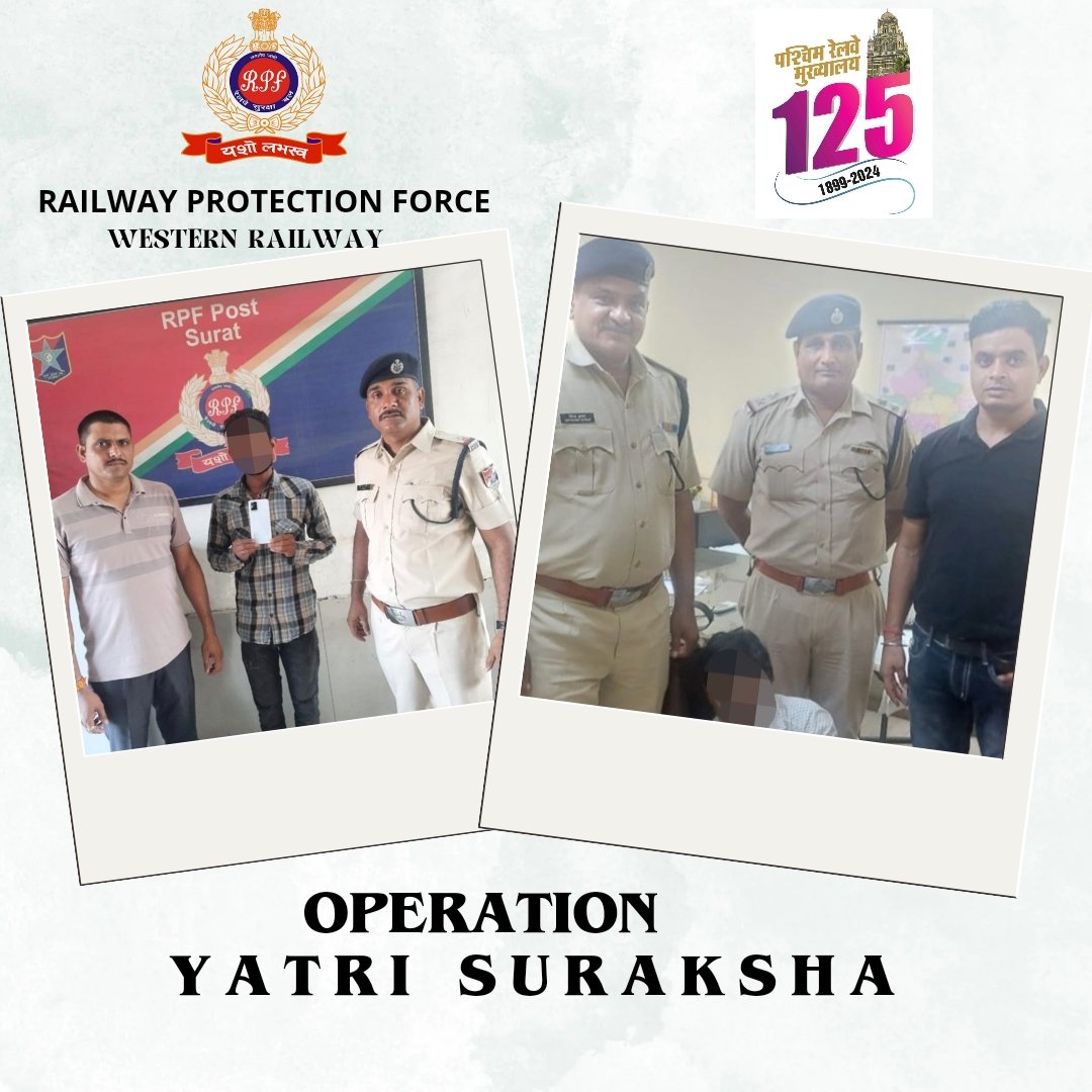 Under Operation Yatri Suraksha, on May 4, 2024, vigilant RPF cops apprehended two thieves with stolen property valued at Rs 16,500 at Bandra Terminus and Surat stations. After inquiry, handed over to GRP for further legal action. @RPF_INDIA