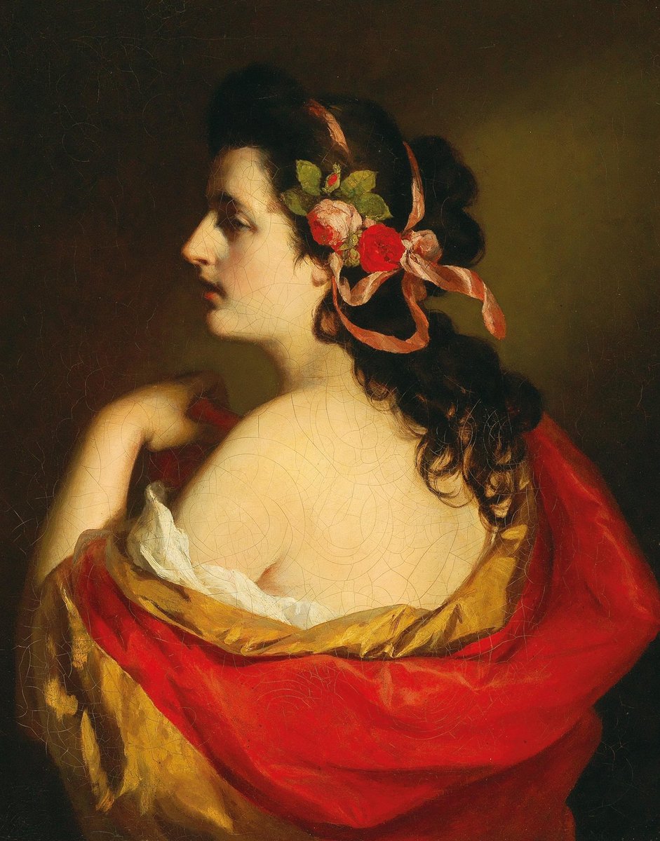 'Portrait of a young girl in profile with bands in her hair' {19th century} By ~ Friedrich von Amerling