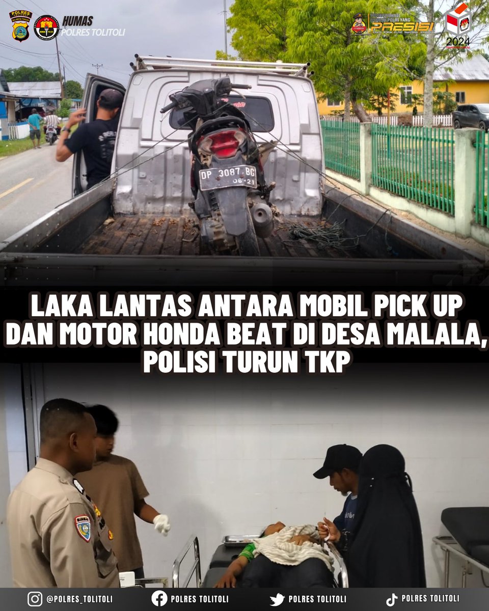 Jumat, 03 Mei 2023 sekitar jam 17.10 wita. telah terjadi Lakalantas antara Sepeda Motor Honda Beat Merah dengan Mobil Pickup Datsun di Desa Malala, Kec Dondo  Kab. Tolitoli.

#polrestolitoli 
#polrihumanis