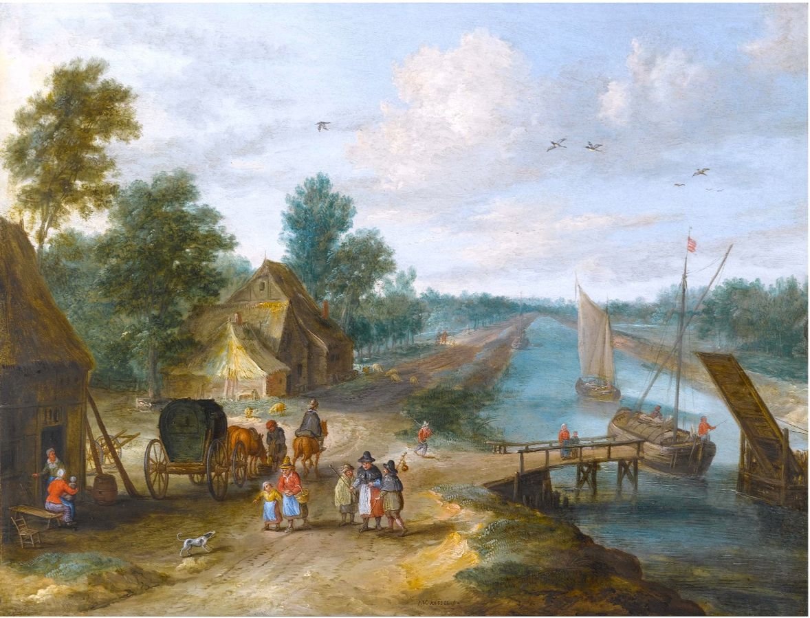 Jan van Kessel the Elder or Jan van Kessel (I) (baptized 5 April 1626, Antwerp – 17 April 1679, Antwerp) was a Flemish painter active in Antwerp in the mid 17th century. 'A River Landscape with Figures on a Track', 17th century Source/Photographer sphinxfineart.com