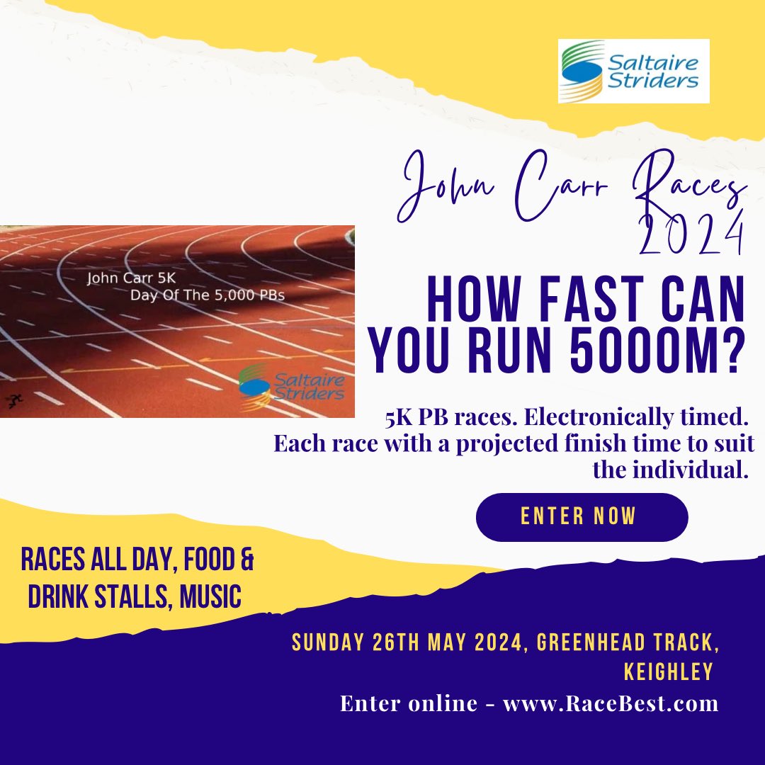 Looking for something to do with the next bank holiday weekend in 3 weeks? Look no further! Entries are still available for our new track 5000m race on Sunday 26th May, so you can really see just how fast you can go! Entries via @RaceBest racebest.com/races/9zt3h