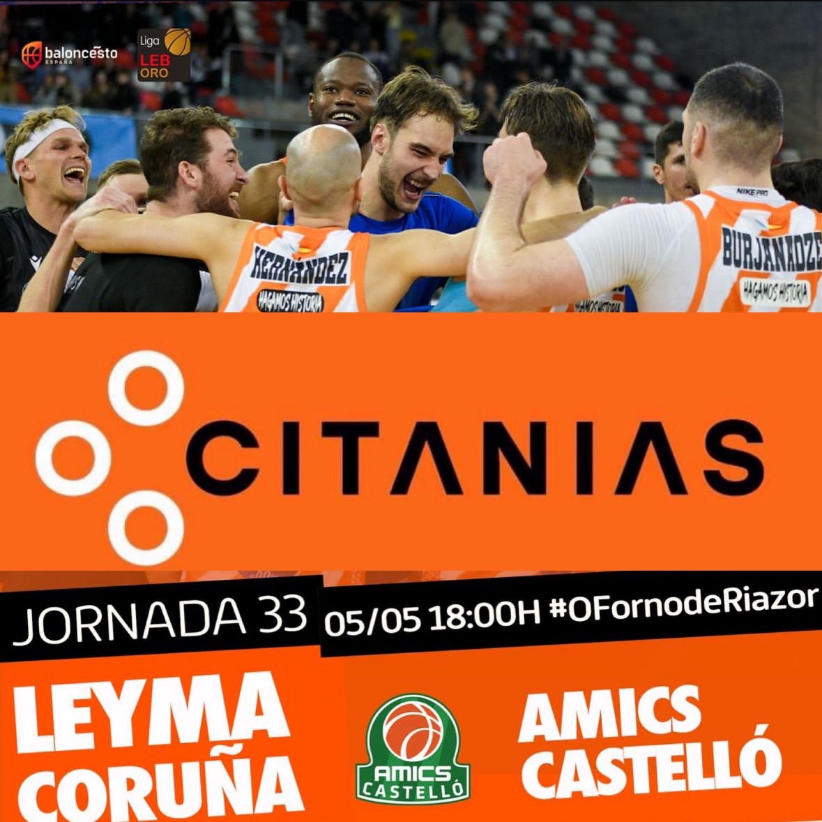 Último partido en casa de esta Liga. Fusionando la “marea naranja” de #CITANIAS en #OFornoDeRiazor para llevar al @basquetcoruna al ascenso. 

#LaConstructoraDeModa🧡

#HagamosHistoria🍑