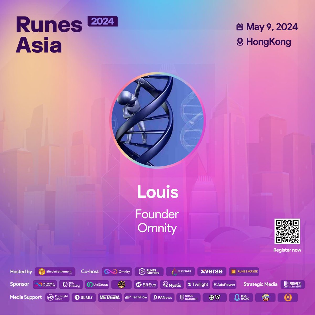 📢📢📢：@louisliubj will be giving his keynote speech titled 'Omnity - The Liquidity and Security Hub of Bitcoin Era' at the #RunesAsia 2024 . This will be the first official @OmnityNetwork reveal in #IRL event. Runes Asia 2024 ⏰ Date: May 9, 2024, all day 🏨 Venue: Kai Tak…