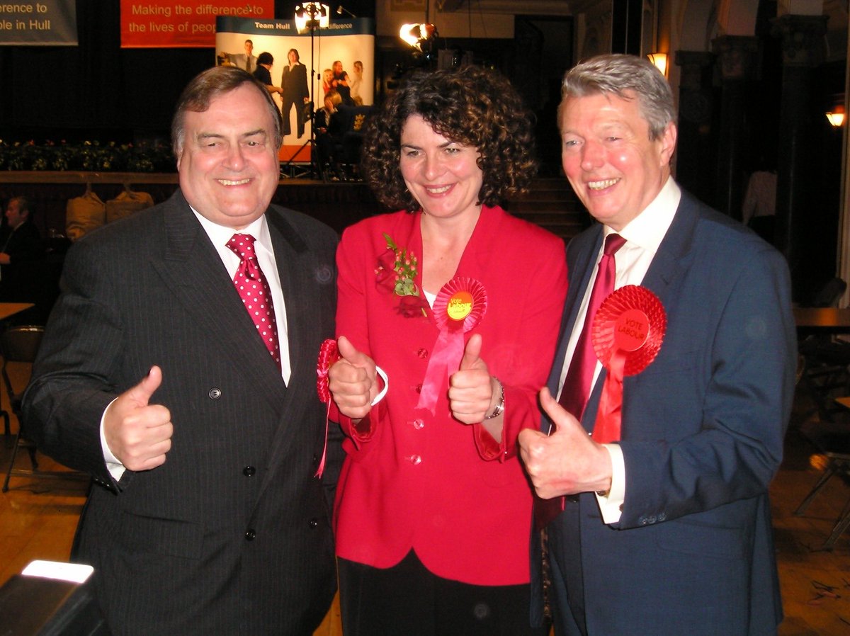 19 years ago today I was elected as Hull North’s first woman MP #5thMay2005 🌹🌹🌹🌹 Pictured here with Alan Johnson and John Prescott my neighbours in Hull in the 2005 general election.